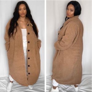 NWT MISSGUIDED toffee long borg shacket coat